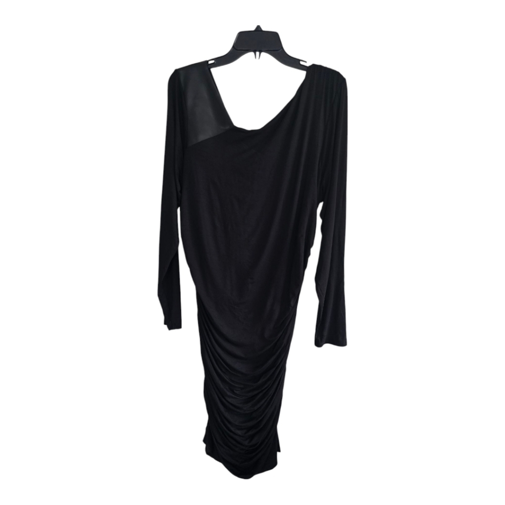 DKNY Dress Women XL Black Long Sleeve Ruched Bodycon Stretchy